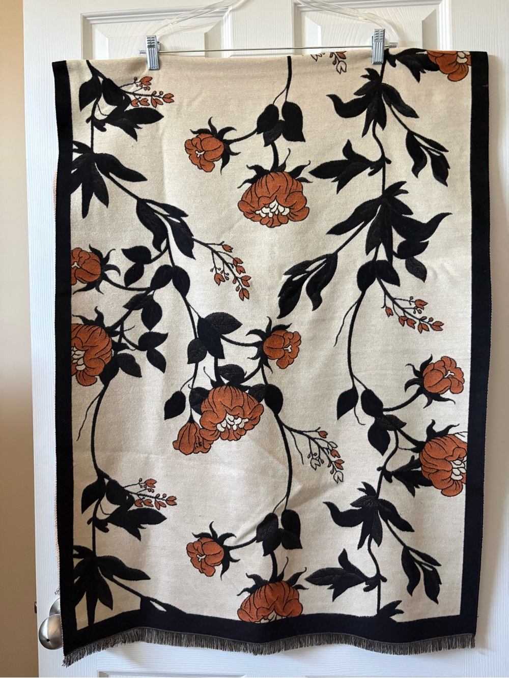 Japanese Woven Scarf or Wrap in Cream, Black & Rust Reversible—NEW from Japan!